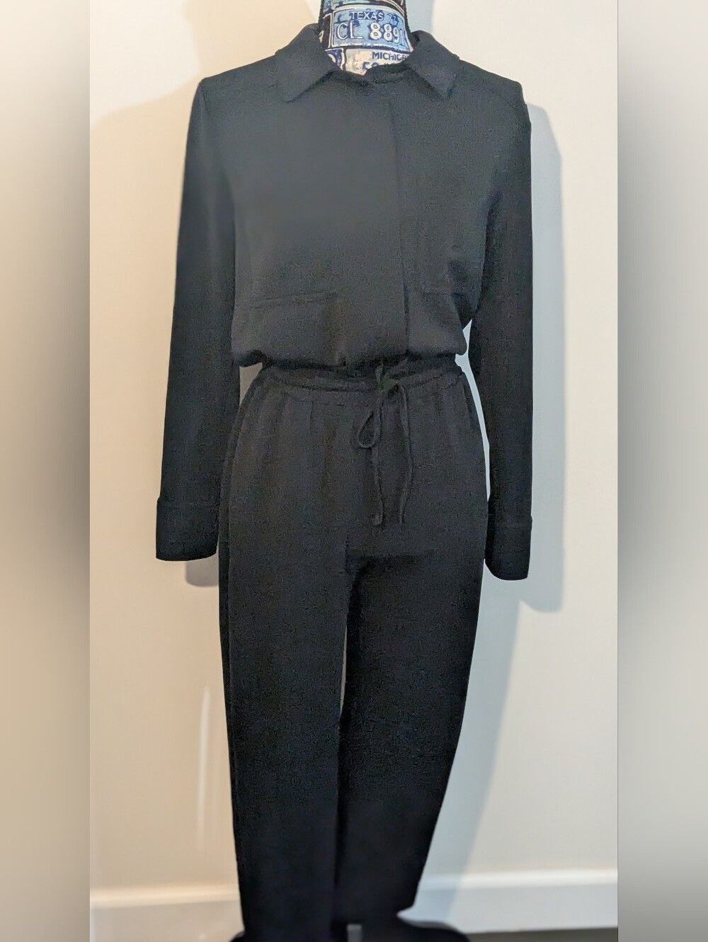 Evereve Cotton Long Sleeve Collared Utility Knit Drawstring Jumpsuit